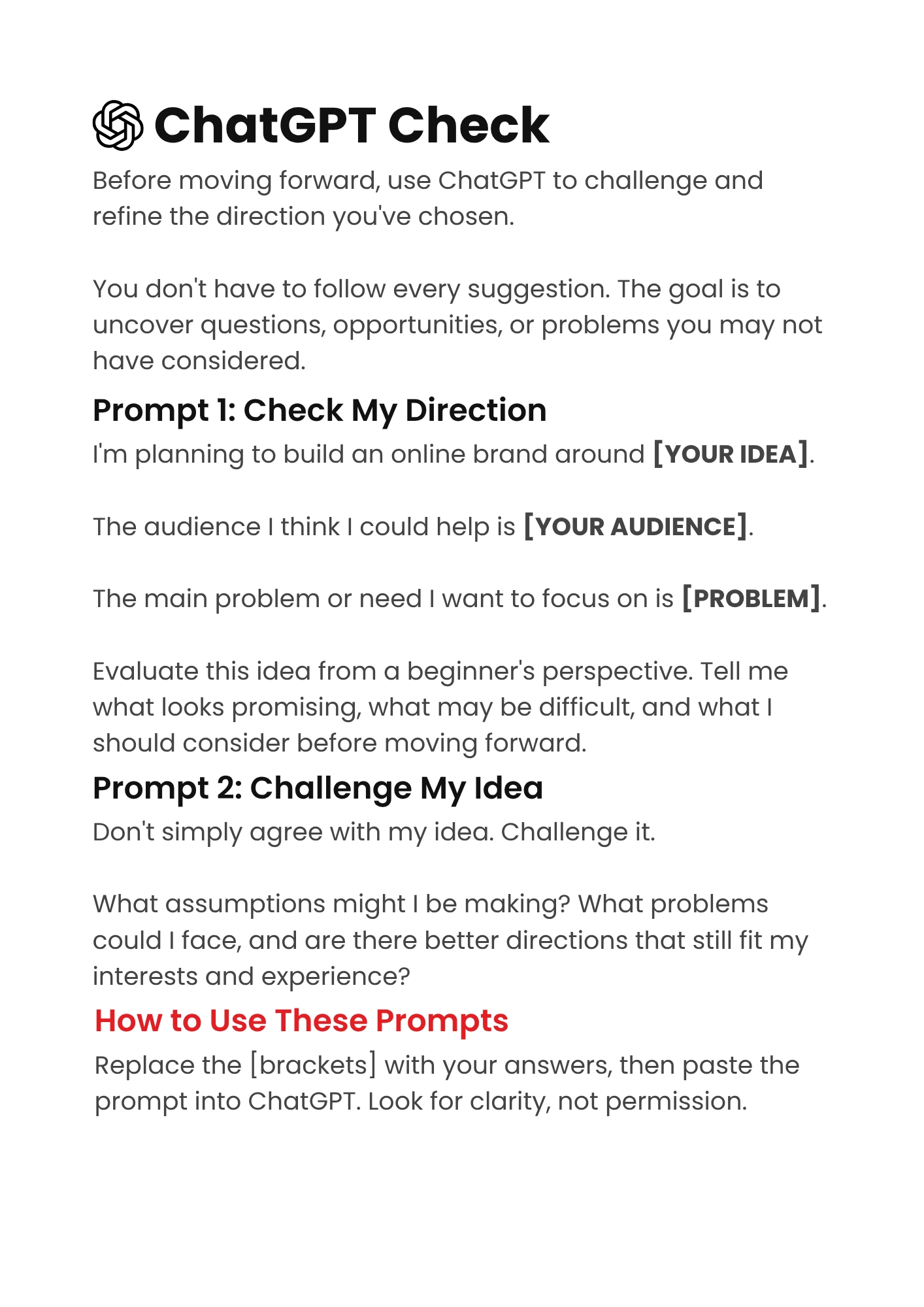 ChatGPT Check page from the Hand in Hand brand building workbook