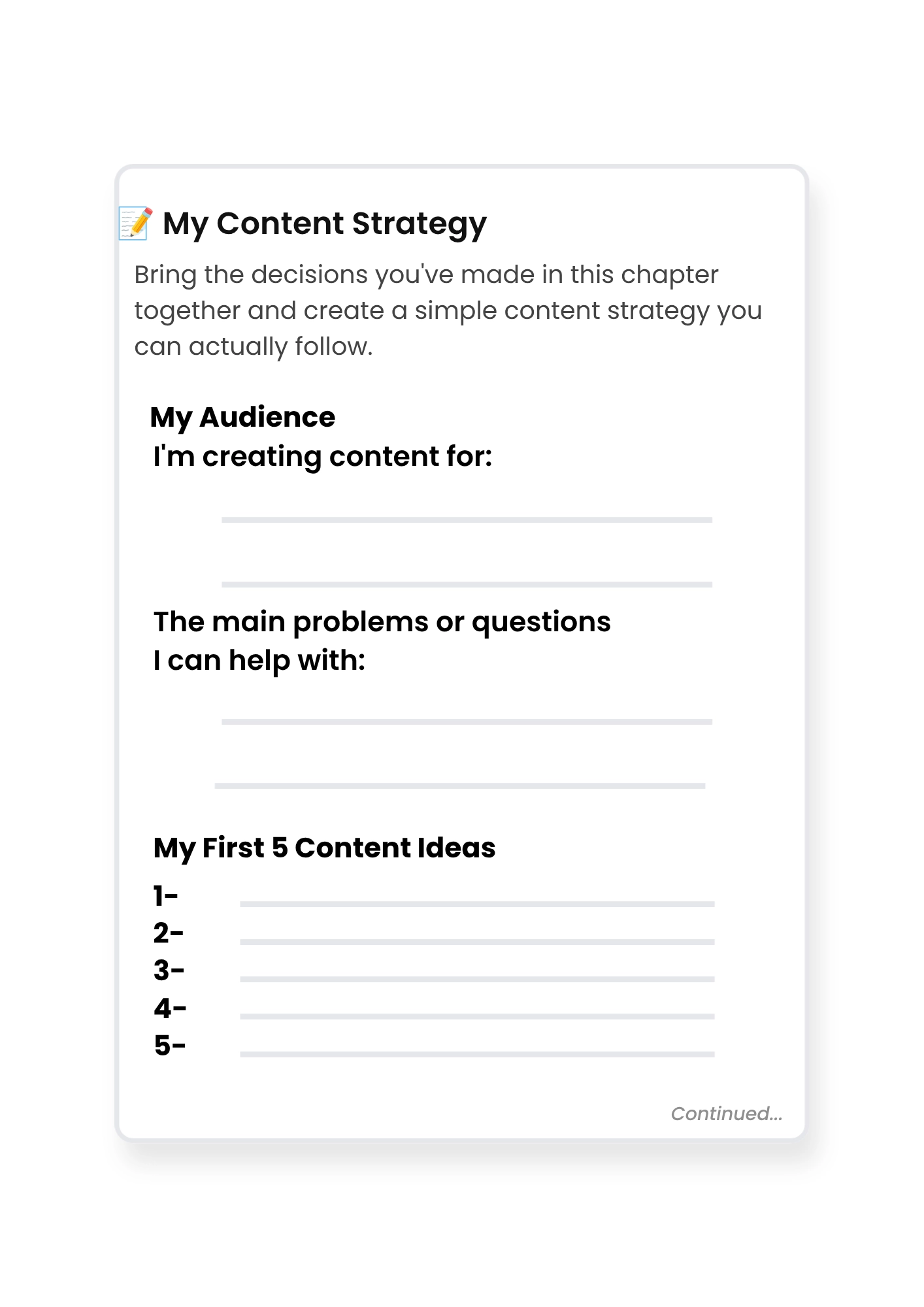 My Content Strategy worksheet from the Hand in Hand brand building workbook